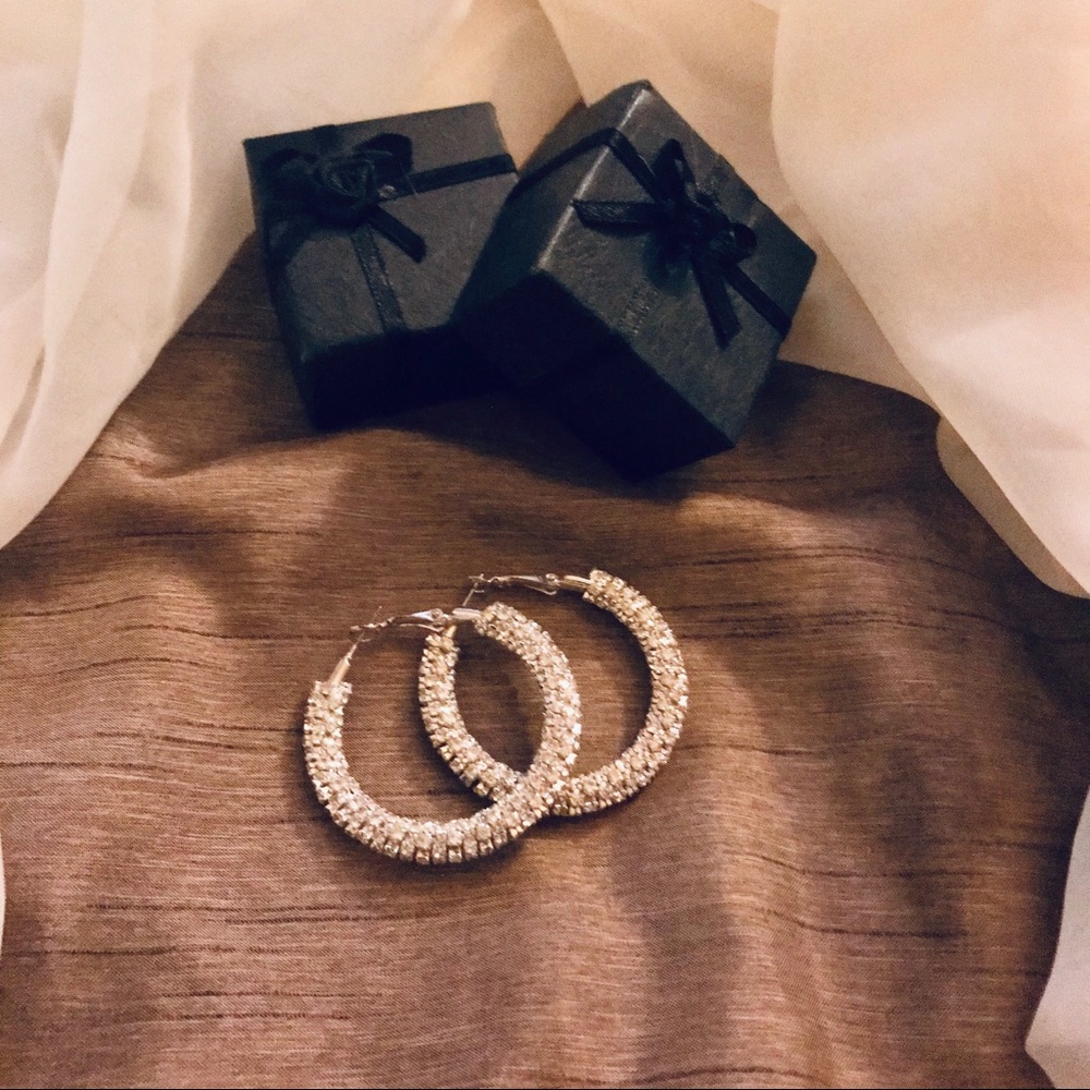 Silver Sparkly Hoop earrings